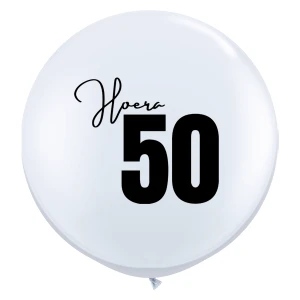 3 ft (90 cm) De Ballonnerie Hoera 50 White ballonnen