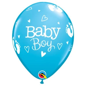 11 Inch (28 cm) Qualatex Baby Boy Footprints & Hearts ballonnen