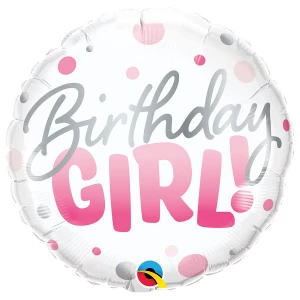 18 Inch (46 cm) Qualatex Birthday Girl Pink Dots folie ballon