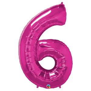 34 Inch (86 cm) Qualatex Number Six Magenta folie ballon