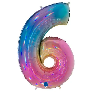 40 Inch (102 cm) Grabo Number Six Colourful Rainbow folie ballon